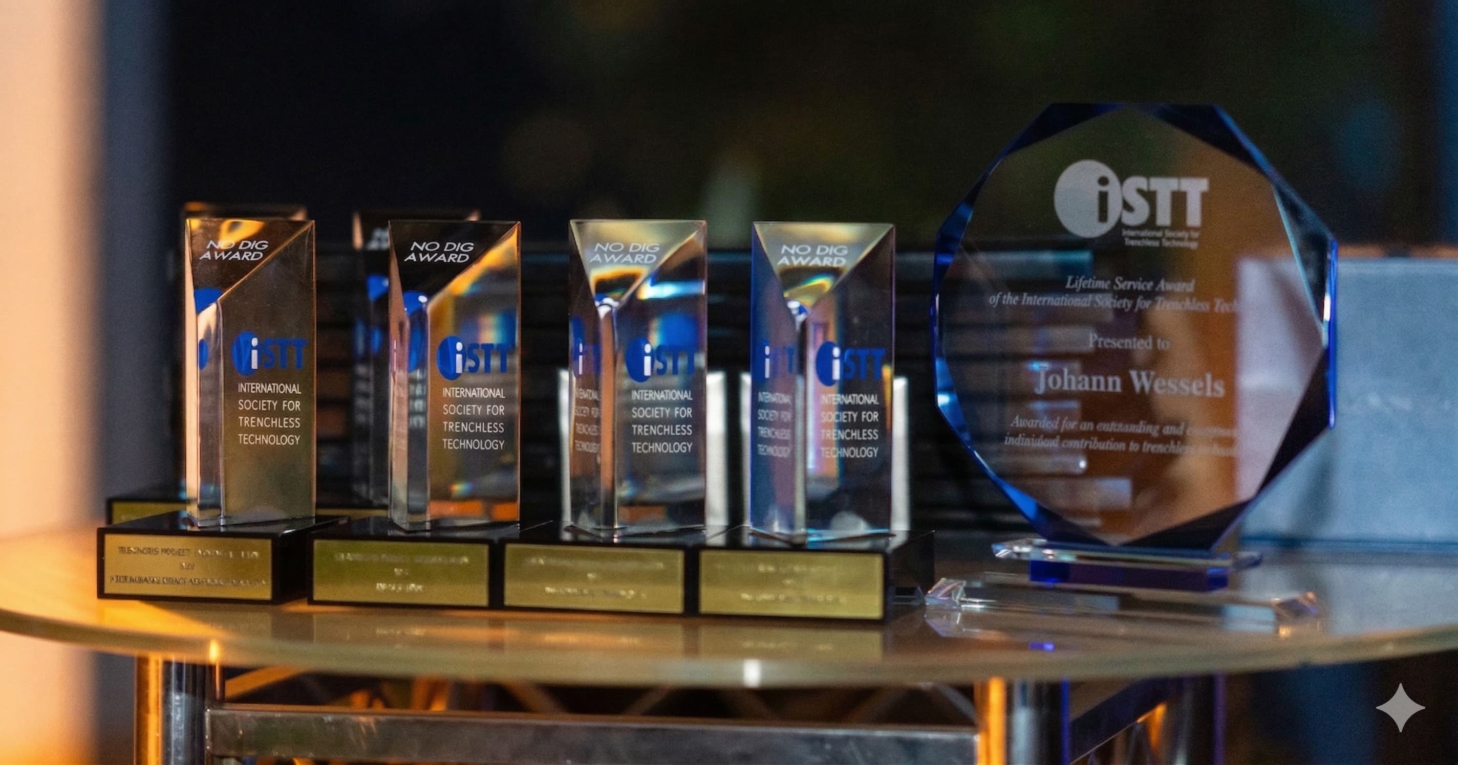 ISTT No-Dig Award trophies on display